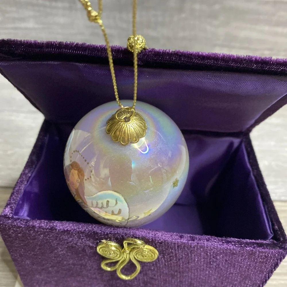 Li Bien 2002 Angel Tear Drop Hand Inside Painted Glass Christmas Ornament